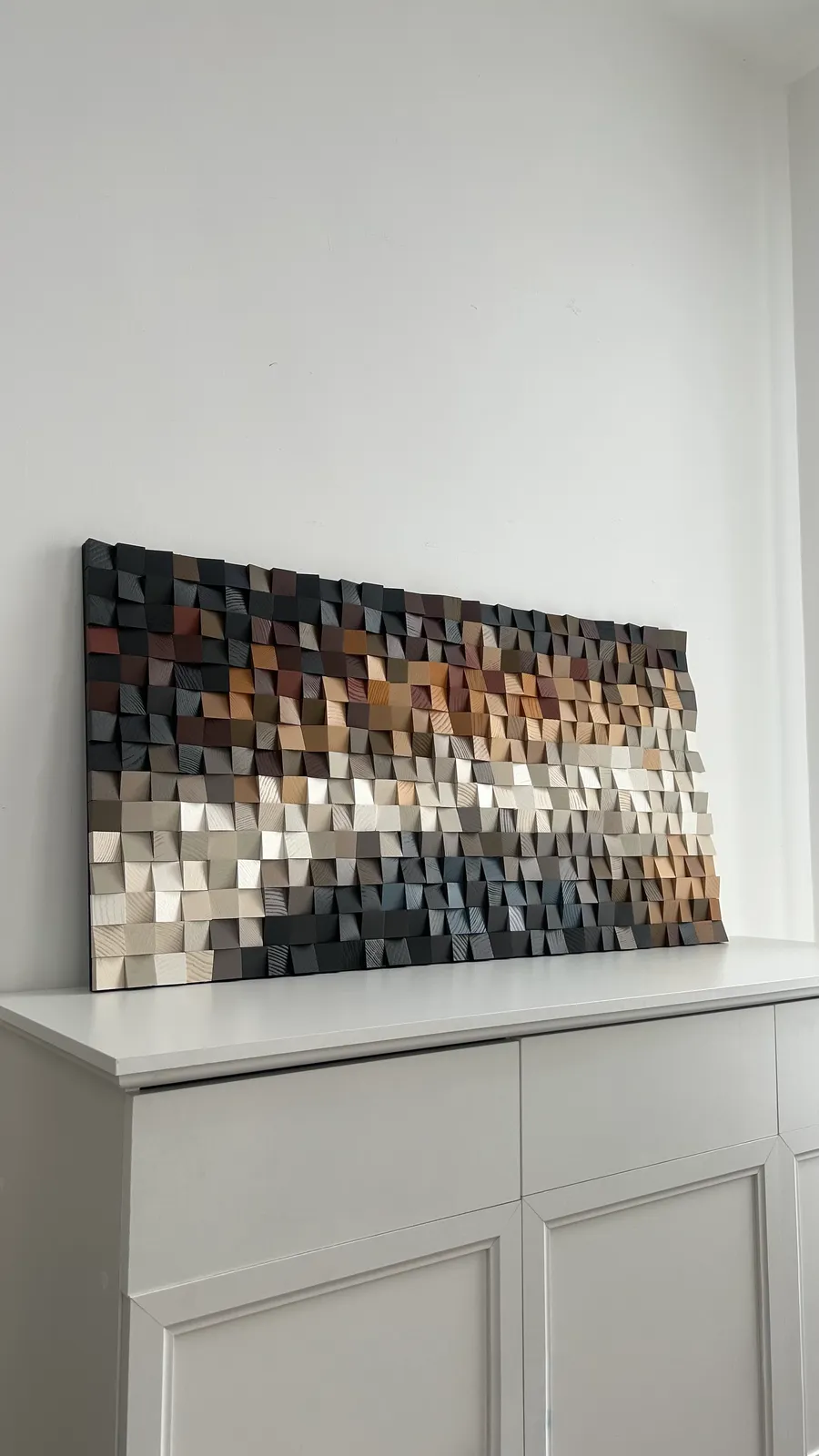 Moon Night, deep shadowed wood mosaic panel