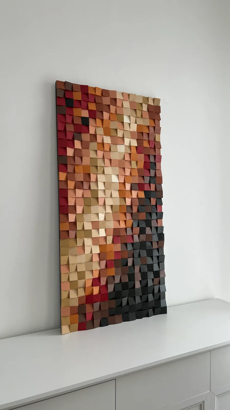 The Ember, warm copper and ember-toned wood mosaic panel