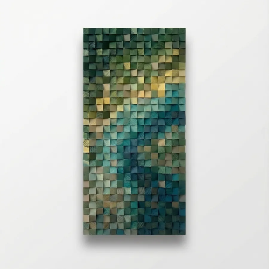 The Forest, cool green wood mosaic panel